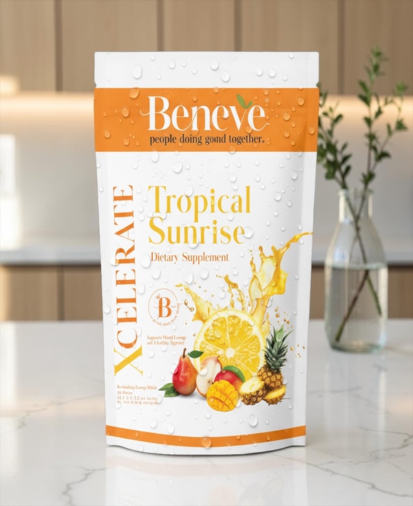 Benve Tropical Sunrise A tropical flavored nootropic energy drink that supports clean energy, focus, and appetite control without the use of coffee.