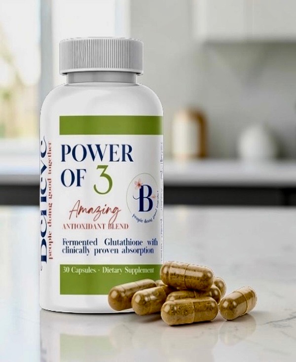 Power of 3 An antioxidant blend featuring Glutathione, DIM, and Xanthohumol formulated to support cellular health, hormone support, and overall wellness.